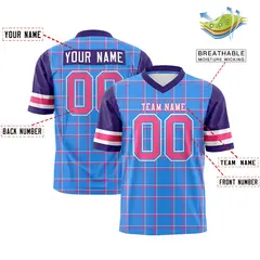 Powder Blue Plaid Pattern Authentic Football Jersey 2