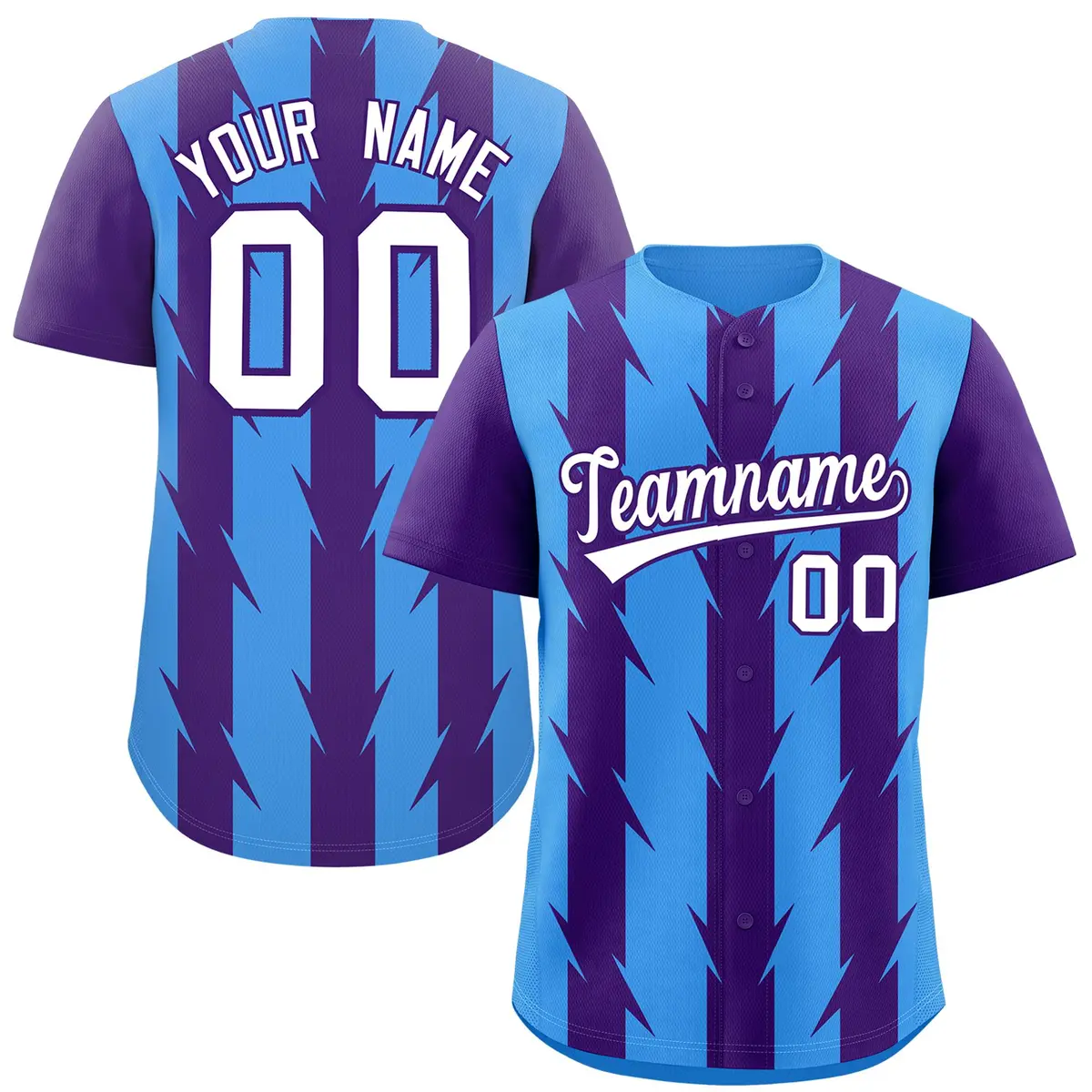 Powder Blue Purple Blade Pattern Raglan Baseball Jersey