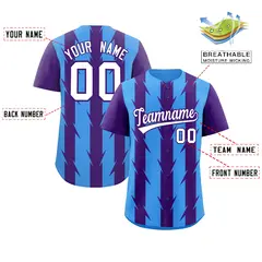 Powder Blue Purple Blade Pattern Raglan Baseball Jersey 2