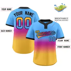 Powder Blue Purple Gold-Pink Gradient Two-Button Softball Jersey 2