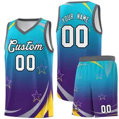 Powder Blue Purple Gradient Star Graffiti Basketball Jersey