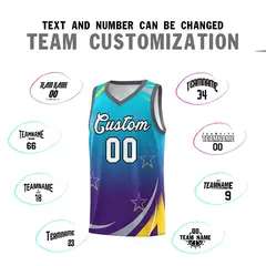 Powder Blue Purple Gradient Star Graffiti Basketball Jersey 3