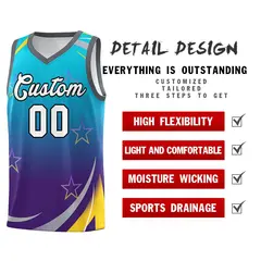 Powder Blue Purple Gradient Star Graffiti Basketball Jersey 4