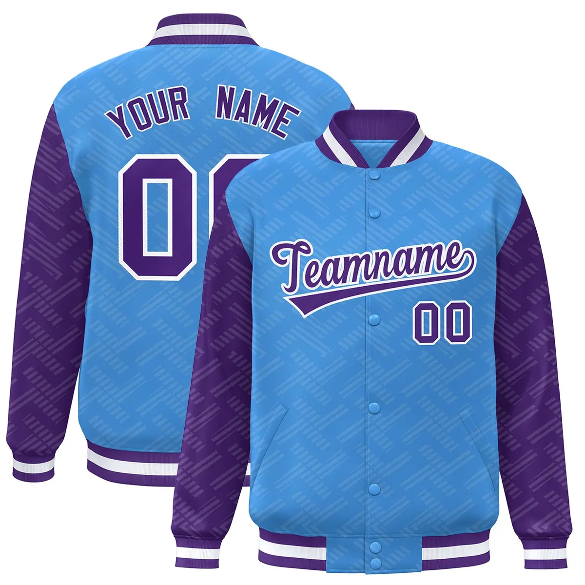 Powder Blue Purple L Pattern Raglan Letterman Baseball Jacket