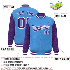 Powder Blue Purple L Pattern Raglan Letterman Baseball Jacket 2