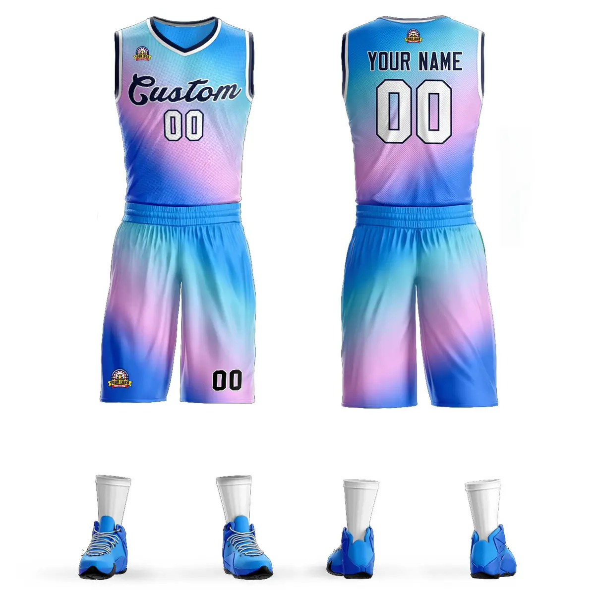 Powder Blue Purple-Navy Gradient Slash Basketball Jersey