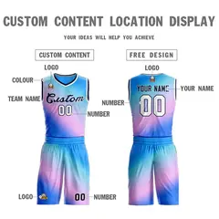 Powder Blue Purple-Navy Gradient Slash Basketball Jersey 3