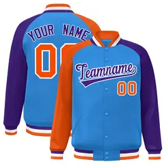 Powder Blue Purple-Orange Varsity Raglan Letterman Bomber Jacket 1