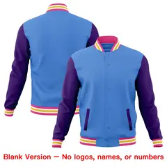 Powder Blue Purple Pink Raglan Full-Snap Letterman Cotton Jacket 6