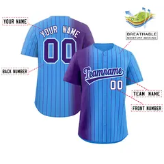 Powder Blue Purple Pinstripe Gradient Baseball Jersey 2
