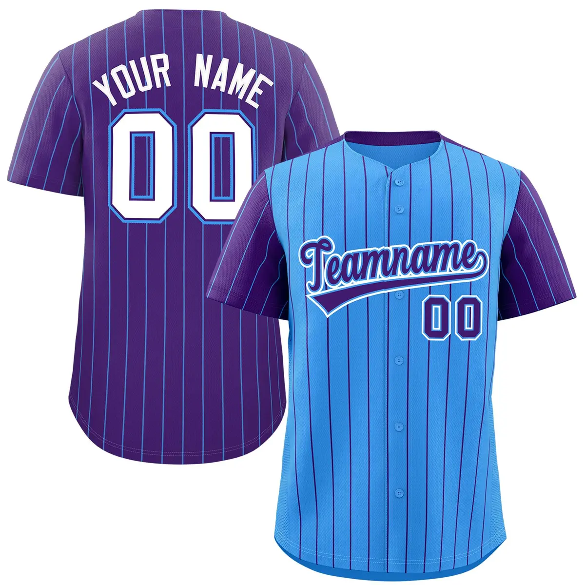 Powder Blue Purple Pinstripe Raglan Sleeves Baseball Jersey