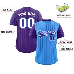 Powder Blue Purple Pinstripe Raglan Sleeves Baseball Jersey 2