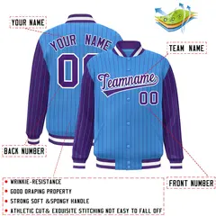 Powder Blue Purple Pinstripe Raglan Varsity Letterman Baseball Jacket 2