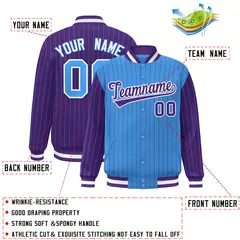 Powder Blue Purple Pinstripe Raglan Varsity Letterman Baseball Jacket 2
