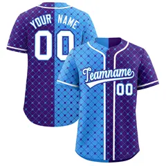 Powder Blue Purple Plaid Split Authentic Baseball Jersey