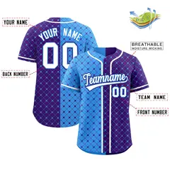 Powder Blue Purple Plaid Split Authentic Baseball Jersey 2