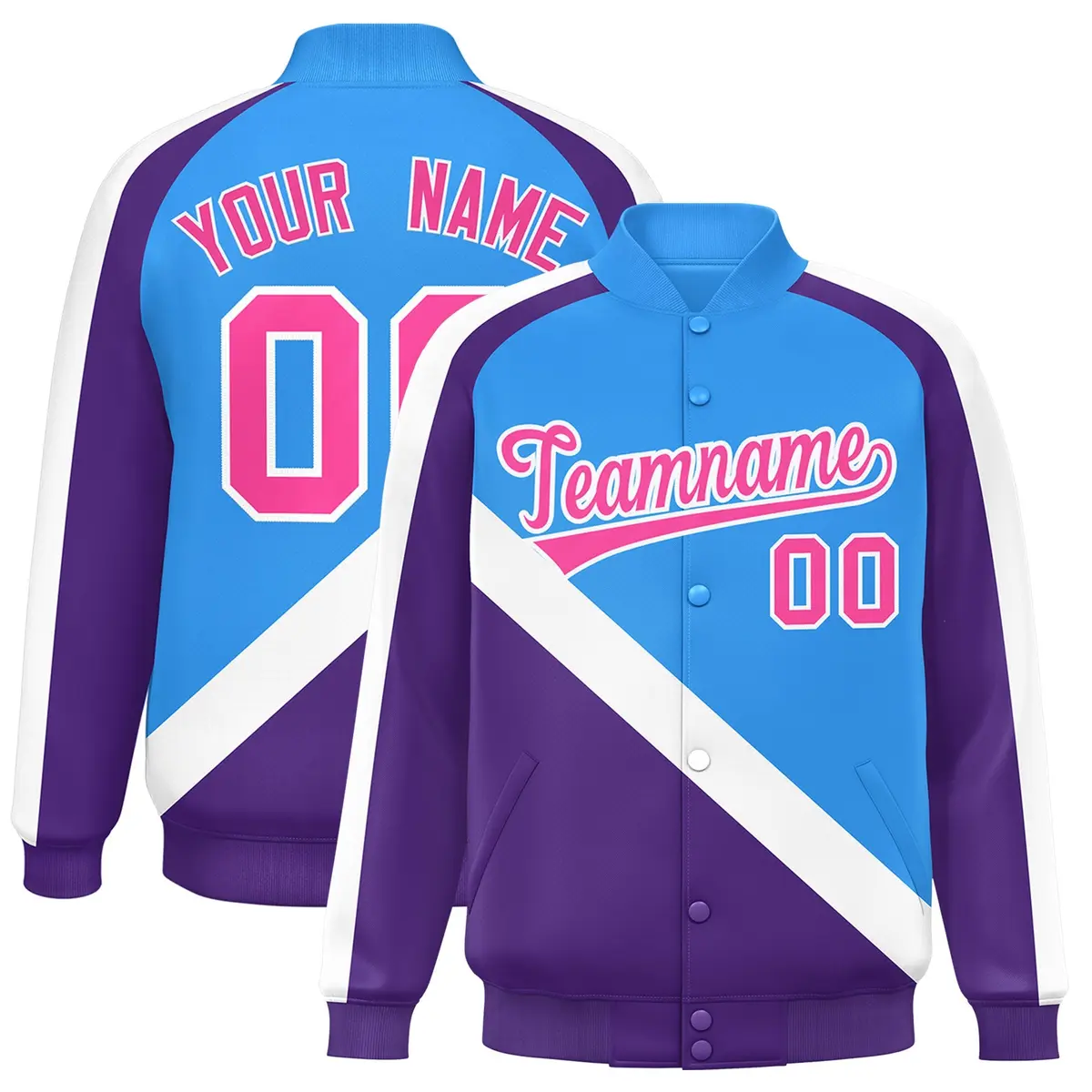 Powder Blue Purple Raglan Varsity Letterman Baseball Jacket