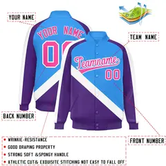 Powder Blue Purple Raglan Varsity Letterman Baseball Jacket 2