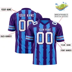 Powder Blue Purple Razr Stripe Graffiti Flag Football Jersey 2