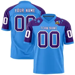 Powder Blue Purple Shoulder Star Pattern Flag Football Jersey 1