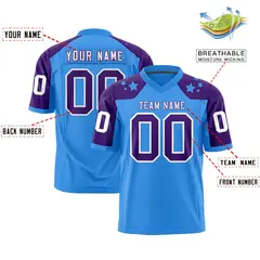 Powder Blue Purple Shoulder Star Pattern Flag Football Jersey 2