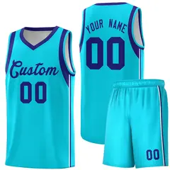 Powder Blue Purple Sleeve Color Blocking Basketball Jersey 1