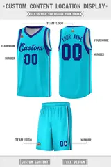 Powder Blue Purple Sleeve Color Blocking Basketball Jersey 2