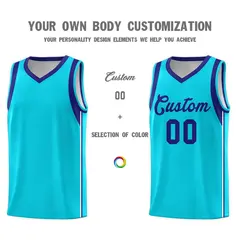 Powder Blue Purple Sleeve Color Blocking Basketball Jersey 3