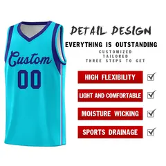 Powder Blue Purple Sleeve Color Blocking Basketball Jersey 5