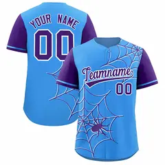 Powder Blue Purple Spider Web Raglan Baseball Jersey 1