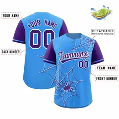 Powder Blue Purple Spider Web Raglan Baseball Jersey 2