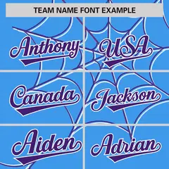 Powder Blue Purple Spider Web Raglan Baseball Jersey 3