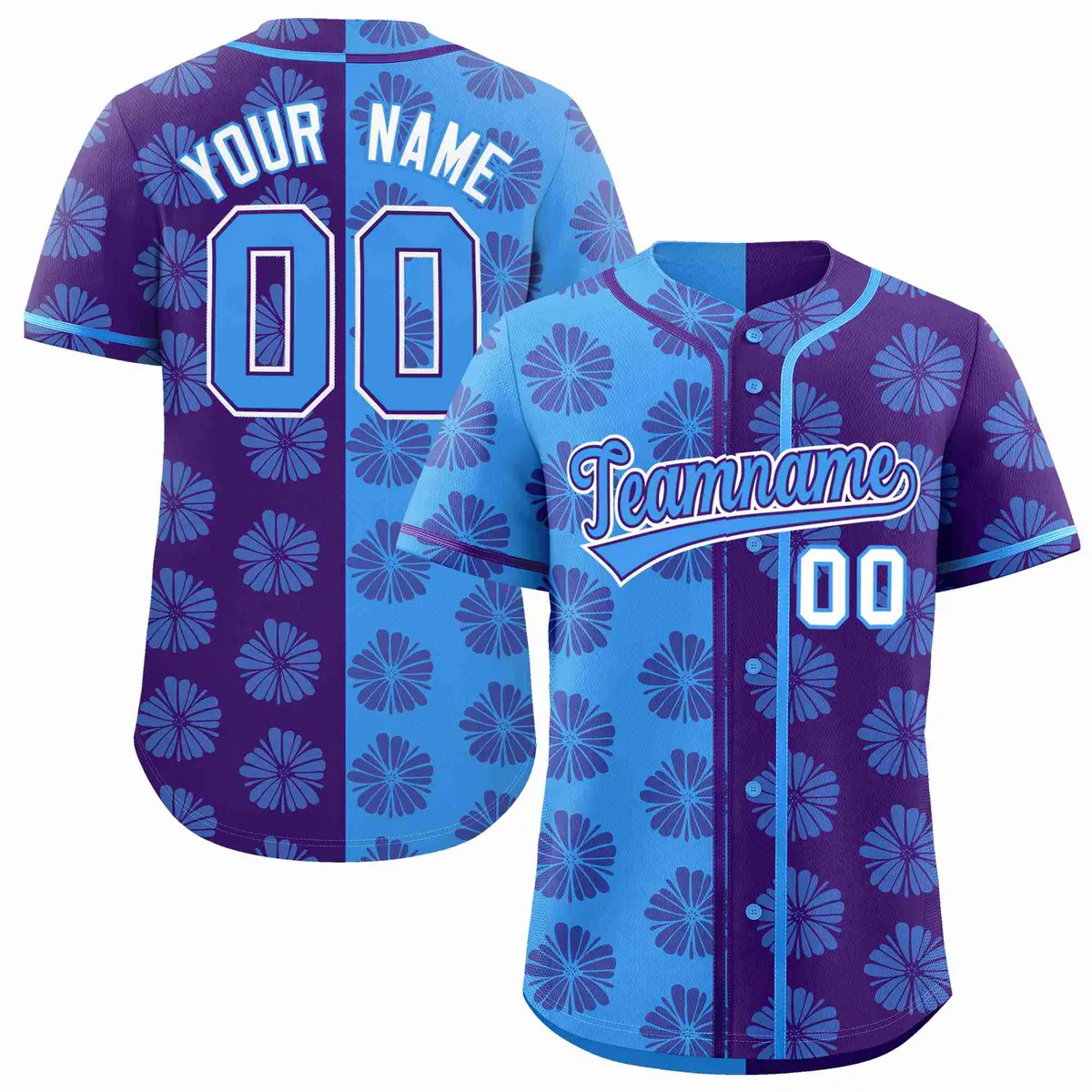 Powder Blue Purple Split Flower Graffiti Baseball Jersey