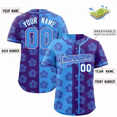 Powder Blue Purple Split Flower Graffiti Baseball Jersey 2