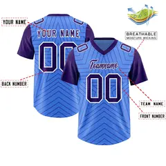Powder Blue Purple Star Pattern Raglan Sleeves Football Jersey 2
