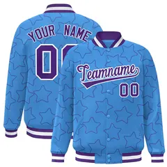 Powder Blue Purple Star Pattern Varsity Letterman Baseball Jacket 1