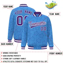 Powder Blue Purple Star Pattern Varsity Letterman Baseball Jacket 2