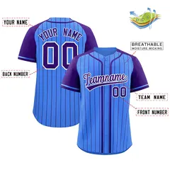 Powder Blue Purple Stripe Raglan Baseball Jersey 2