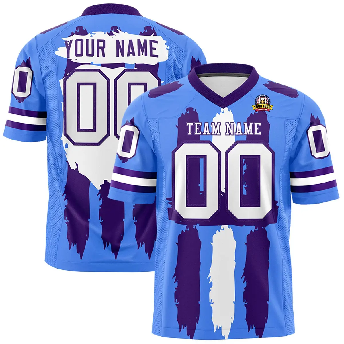 Powder Blue Purple White Graffiti Pattern Flag Football Jersey