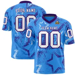 Powder Blue Purple-White Star Graffiti Pattern Football Jersey