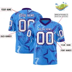 Powder Blue Purple-White Star Graffiti Pattern Football Jersey 2