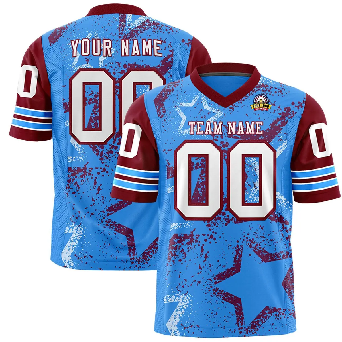 Powder Blue Purple-White Star Pattern Football Jersey