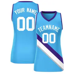 Women's Powder Blue Purple-White Thick Slash Mesh Basketball Jersey 1