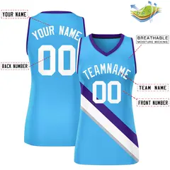 Women's Powder Blue Purple-White Thick Slash Mesh Basketball Jersey 2