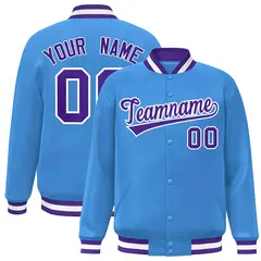 Powder Blue Purple-White Varsity Full-Snap Letterman Jacket 1
