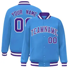 Powder Blue Purple-White Varsity Full-Snap Letterman Jacket 1