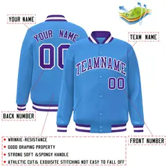 Powder Blue Purple-White Varsity Full-Snap Letterman Jacket 2