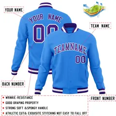 Powder Blue Purple-White Varsity Full-Snap Letterman Jacket 4