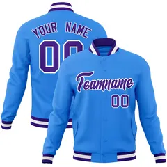 Powder Blue Purple-White Varsity Full-Snap Letterman Jacket 1