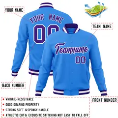 Powder Blue Purple-White Varsity Full-Snap Letterman Jacket 4